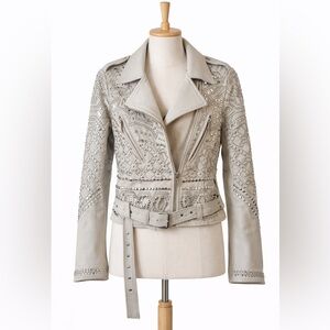 Nour Hammour Women's Studded Lambskin Leather Motorcycle Jacket